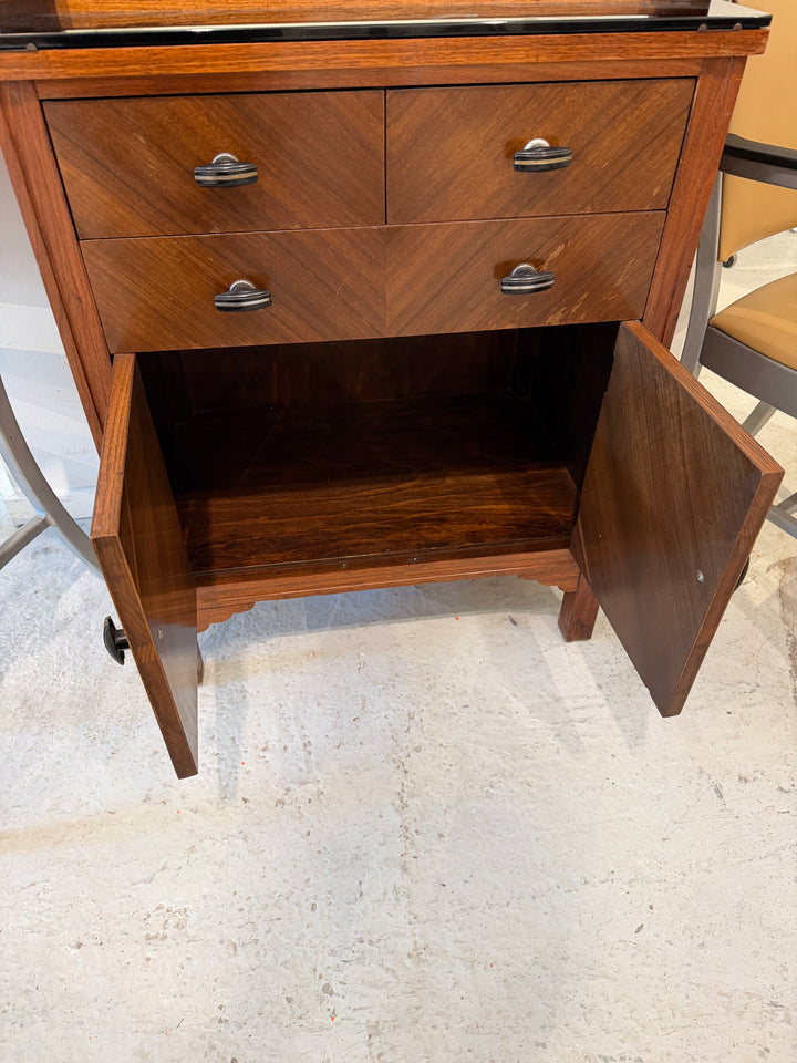 Rosewood and Oak Cabinet w/ Bakelite Handles and Glass Shelves