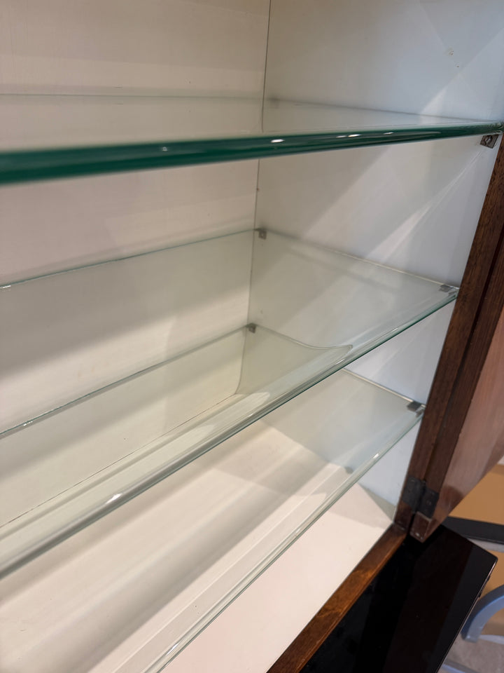 Rosewood and Oak Cabinet w/ Bakelite Handles and Glass Shelves