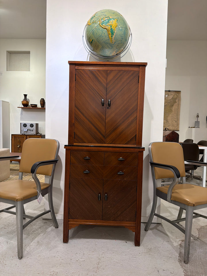 Rosewood and Oak Cabinet w/ Bakelite Handles and Glass Shelves