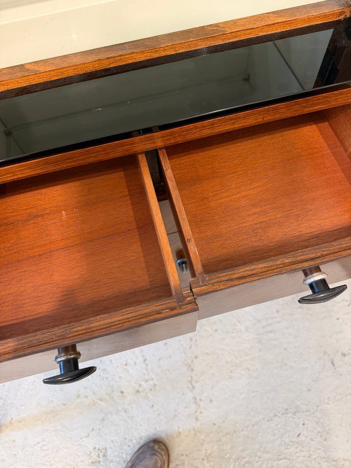 Rosewood and Oak Cabinet w/ Bakelite Handles and Glass Shelves