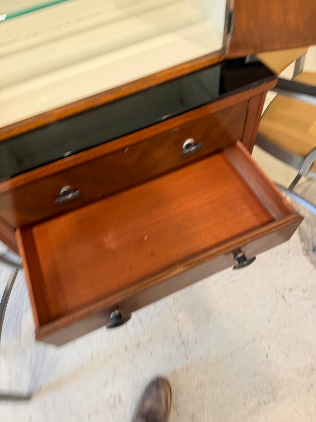 Rosewood and Oak Cabinet w/ Bakelite Handles and Glass Shelves