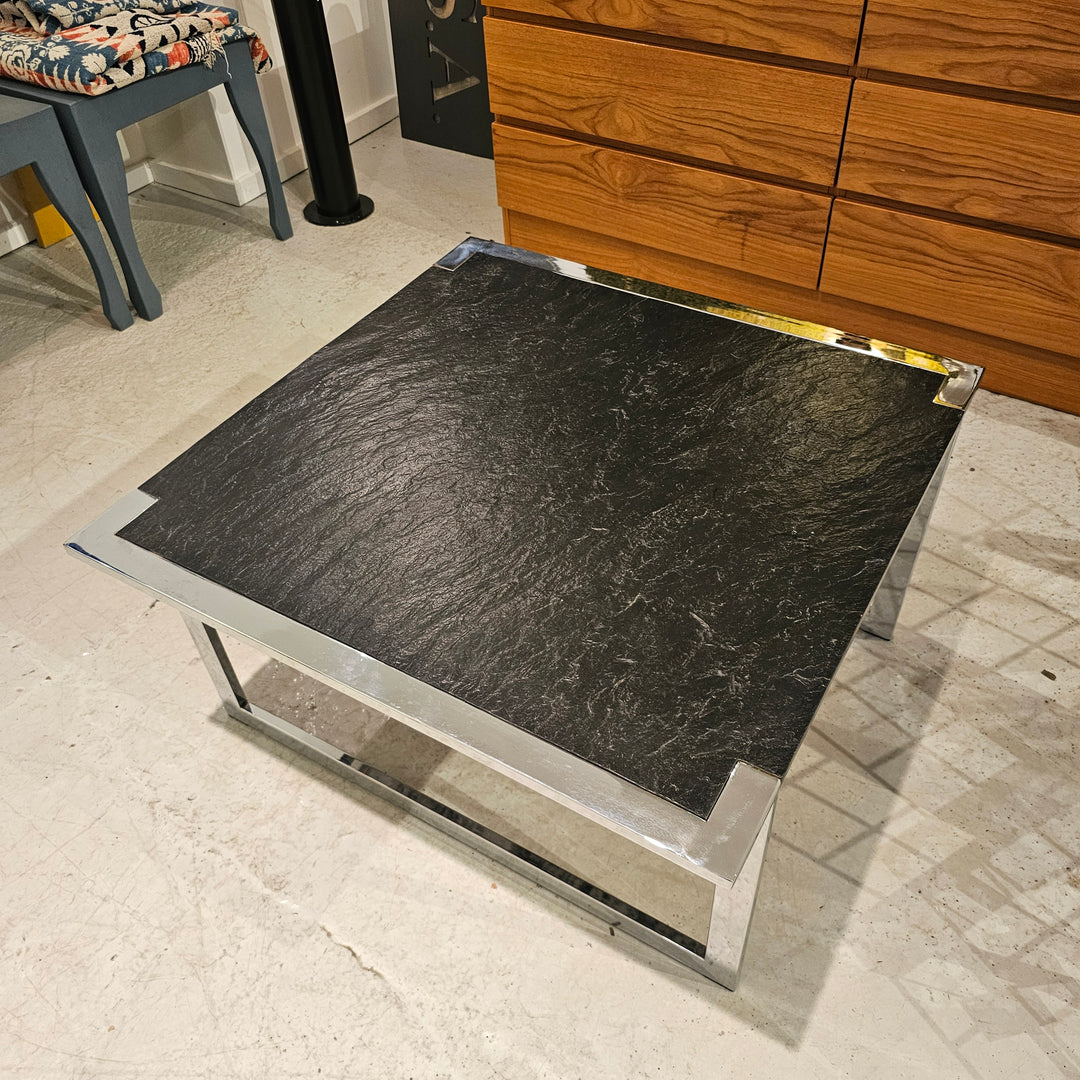 Contemporary Chrome & Slate Top Coffee Table